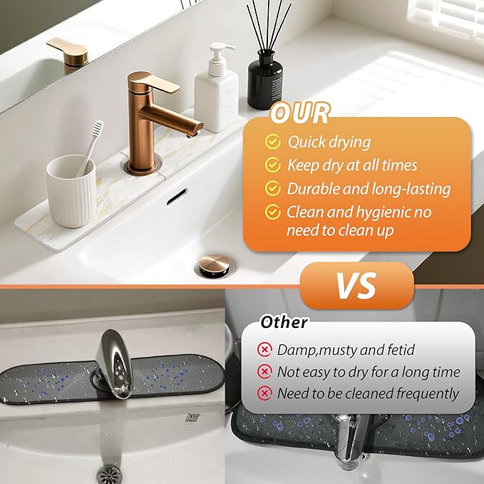 Kitchen Sink Faucet Mat, Diatomaceous Earth Quick Dry Sink Splashback Drying Mat - Image 6