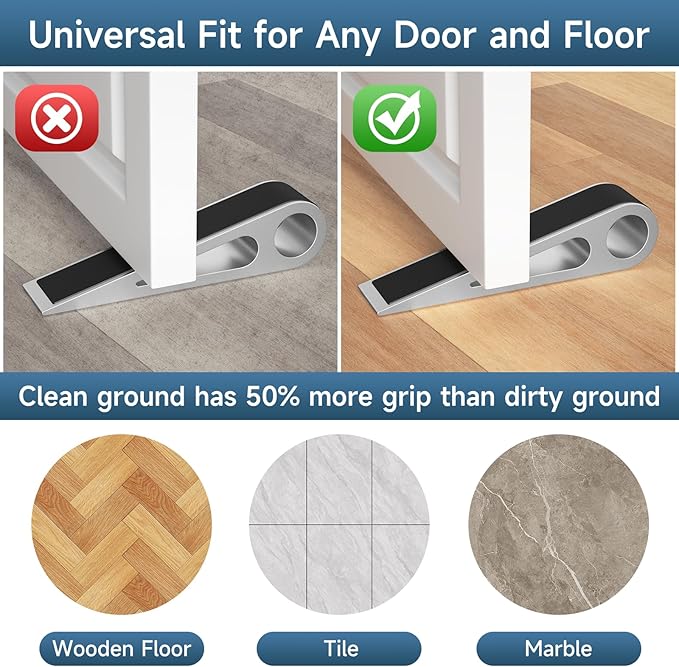 4 Pcs Heavy Duty Door Stopper for Bottom of Door, Aluminum & Rubber Door Stop - Image 4