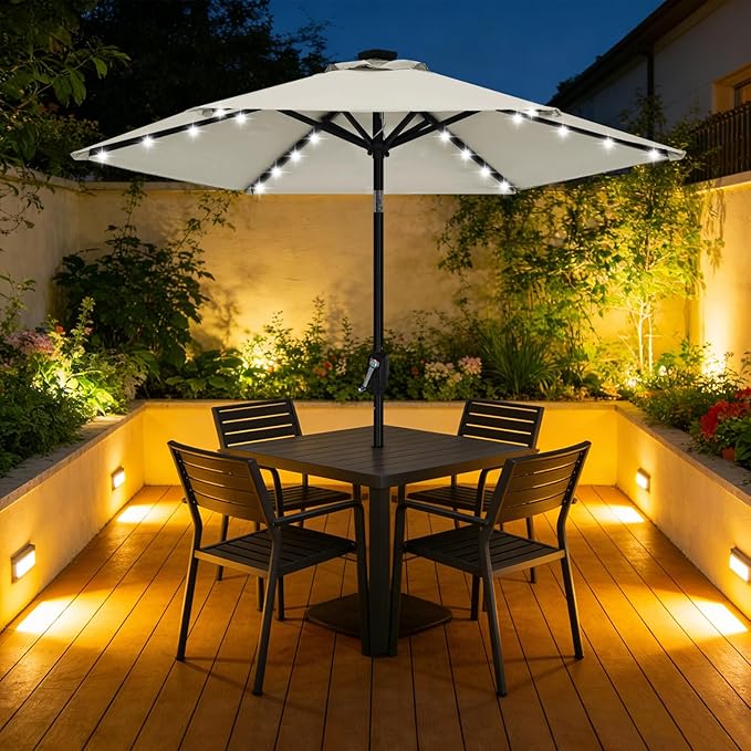 ABCCANOPY Durable Solar Led Patio Umbrellas with 32LED Lights 7.5FT (Light Beige) - Image 9