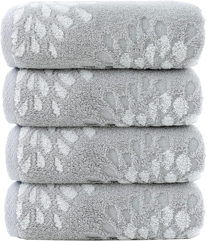Pidada Hand Towels Set of 4 Hydrangea Floral Pattern 100% Cotton Absorbent Soft by Pidada