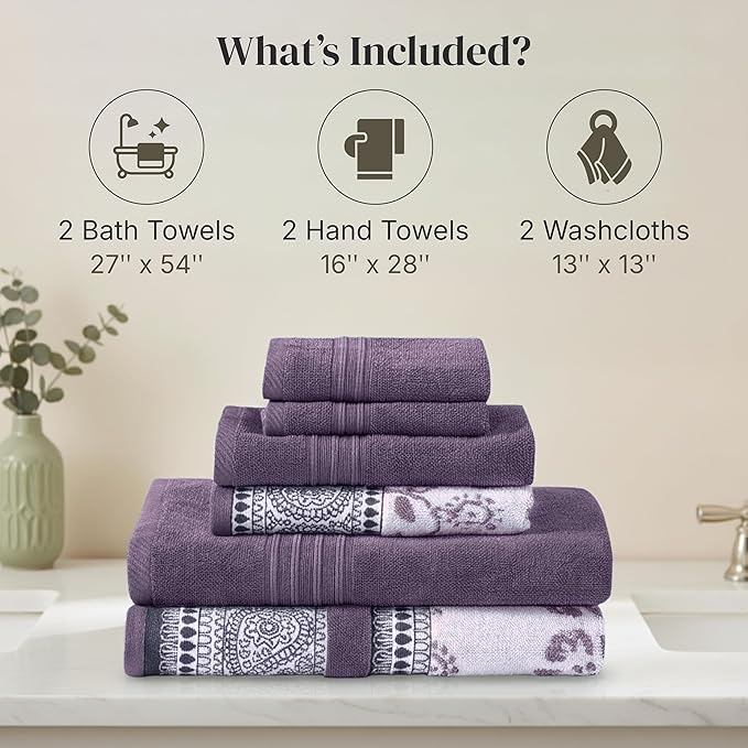 Modern Threads Ophelia 6-Piece 100% Cotton Towel Set – Reversible Yarn Dyed - Image 3