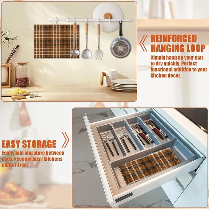 Brown Plaid Dish Drying Mat for Kitchen Counter Microfiber Absorbent Dish - Image 5