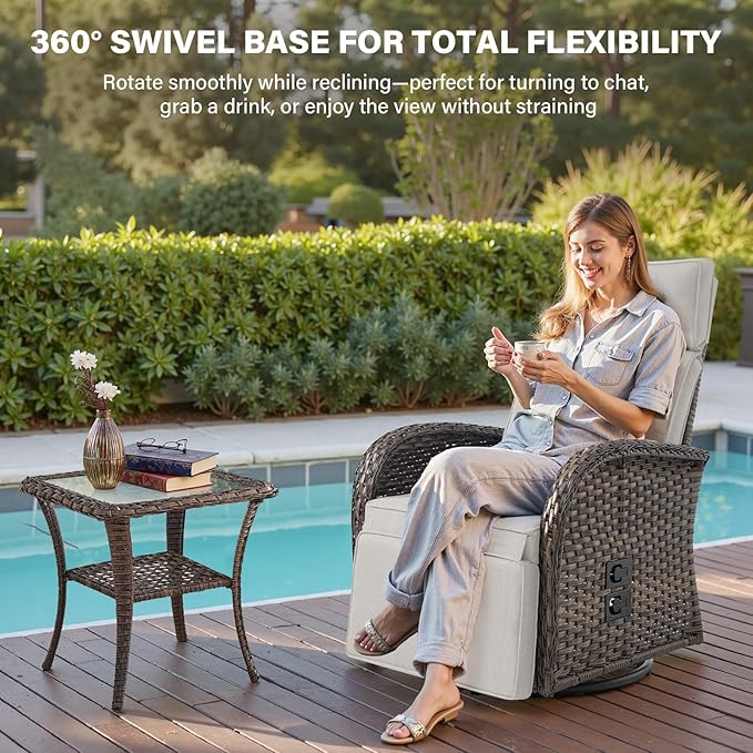 Belord 7 Piece Patio Furniture Set with 4 Swivel Recliner Chairs and 3 Side Tables, Dual-Adjust Wicker Chaise Lounge Chairs for Outdoor Patio Conversation, All-Weather Brown Rattan - Image 7