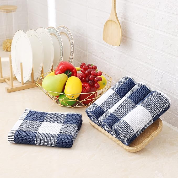Homaxy 100% Cotton Waffle Weave Check Plaid Kitchen Towels, 13 x 28 Inches - Image 5