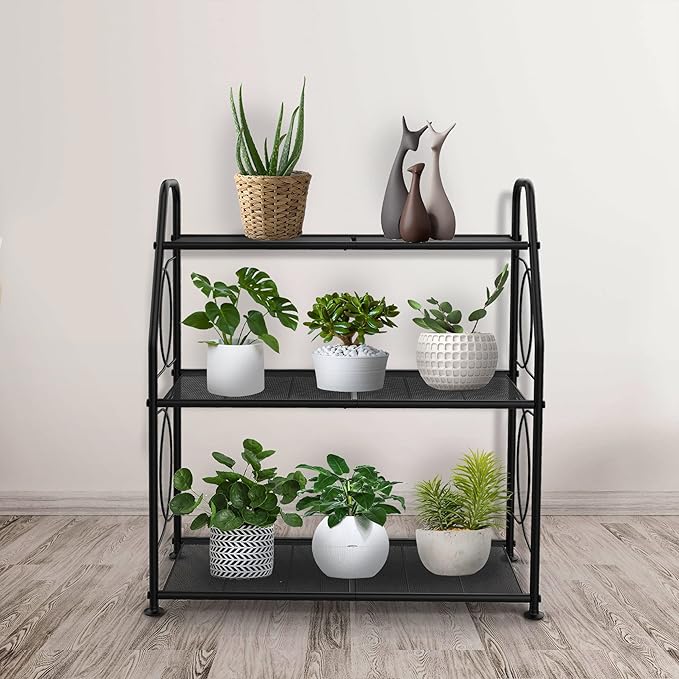 Plant Stand, 3 Tier Plant Shelf for Indoor Outdoor, Heavy Duty Metal Outdoor Plant Stand Holder Rack for Living Room Balcony and Garden, Black - Image 2