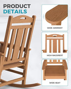 Ciokea Oversized Outdoor Rocking Chair, 380lbs Heavy-Duty Large Patio Rocker, Weather Resistant & Anti-Fade Porch Chair, High Back Cozy Rocking Chair for Outside, Fire Pit, Deck, Garden, Teak - Image 6
