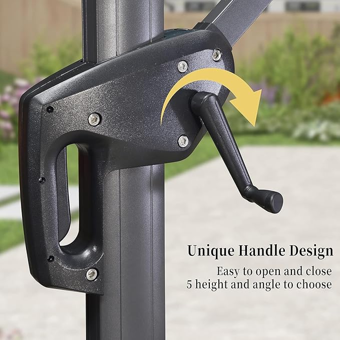 PURPLE LEAF 9' X 11.5' Patio Umbrella with Base Rectangle Cantilever Umbrella Outdoor Offset Umbrella with 360-degree Rotation for Garden Deck Pool Patio Light Grey - Image 4