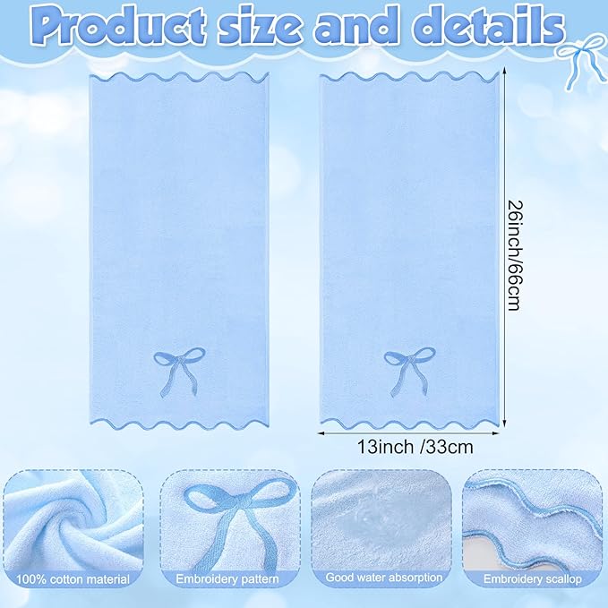 2 Pcs Blue Scalloped Hand Towels - Image 2