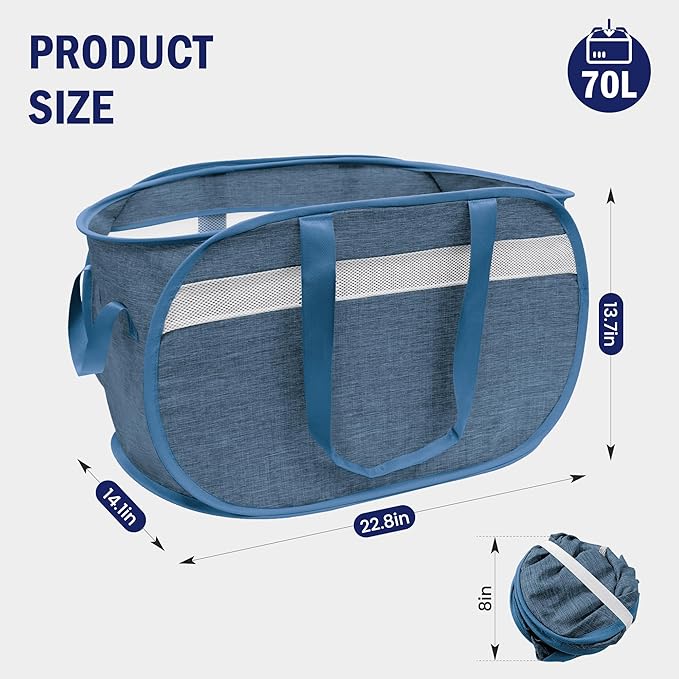 Collapsible Laundry Baskets, Foldable Tear Proof Pop Up Hamper - Image 3