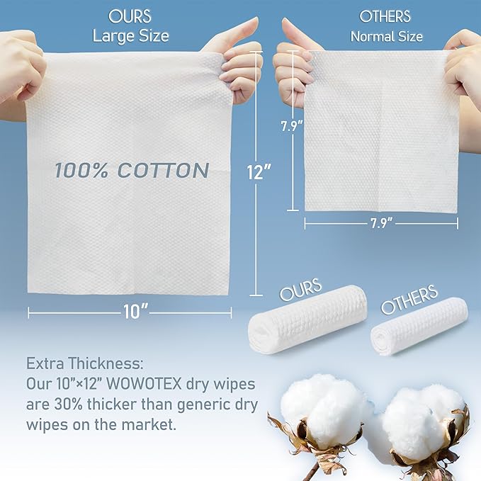 100% Cotton Disposable Face Towel 100 Count 10x12 Inch | Biodegradable Thick - Image 2
