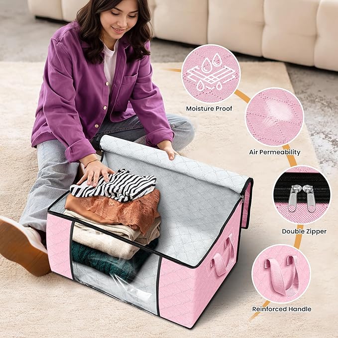 Fab totes 6 Pack Clothes Storage, Foldable Thick Fabric Blanket Storage Bags - Image 4