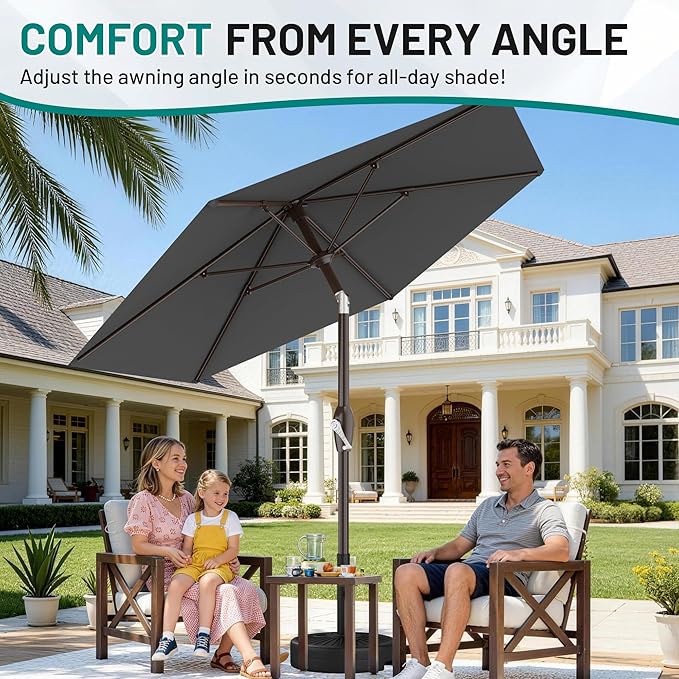 AreShark 7.5FT Patio Umbrella Table Market Umbrella with 6 Sturdy Ribs, Button Tilt/Crank, Heavy-Duty Outdoor Umbrellas for Pool, Deck, Garden and Backyard, Gray - Image 4