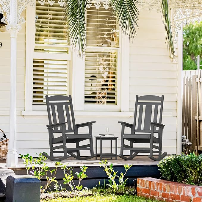 LUE BONA Outdoor Rocking Chairs Set of 4, Weather Resistant HDPS Poly Rocker Chairs, 350lb Heavy Duty, Oversized Porch Rocker for Adult, High Back Smooth Rocking Chairs for Outdoor & Indoor, Gray - Image 3