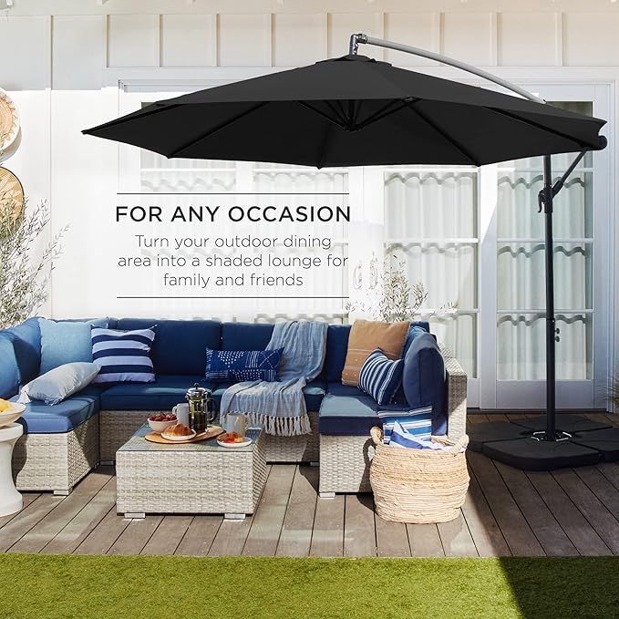 Best Choice Products 10ft Offset Hanging Market Patio Umbrella w/Easy Tilt Adjustment, Polyester Shade, 8 Ribs for Backyard, Poolside, Lawn and Garden - Black - Image 3