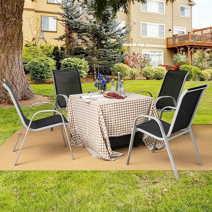 Giantex Set of 4 Patio Chairs, Stackable Outdoor Dining Chairs, 330 LBS Capacity, All Weather Resistant, Heavy Duty Rustproof Metal Armchairs, Lawn Chairs for Front Porch Yard Pool Garden - Image 2