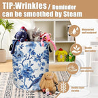 Blue Flower Bird Laundry Basket, Foldable Waterproof Laundry Hamper Tote Bag - Image 5