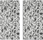 Spring Floral Hand Towels for Bathroom Set of 2 Black Grey White Flower Leaves by Aytipun