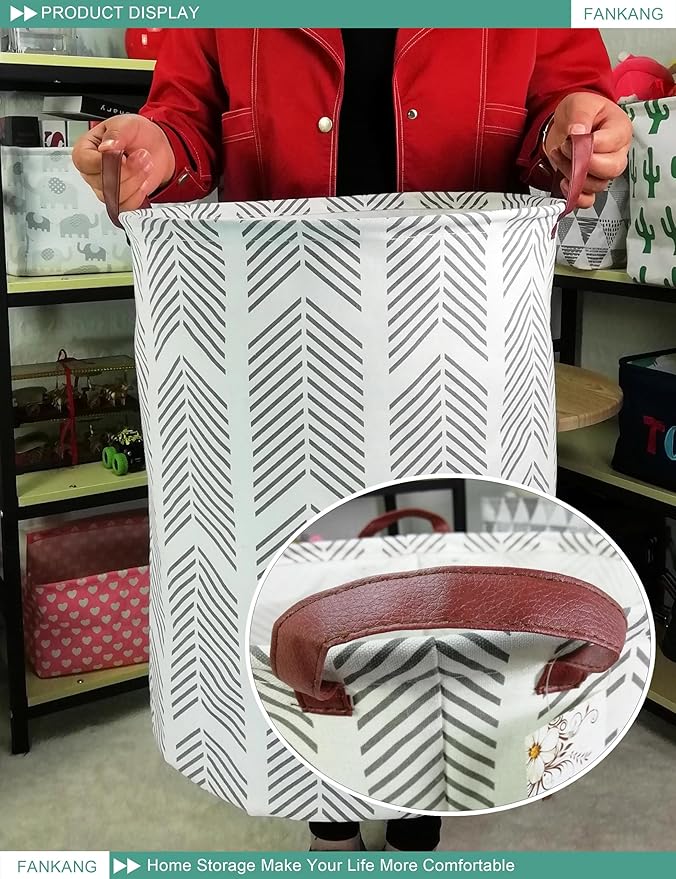 FANKANG Storage Basket, Nursery Hamper Canvas Laundry Basket Foldable - Image 5