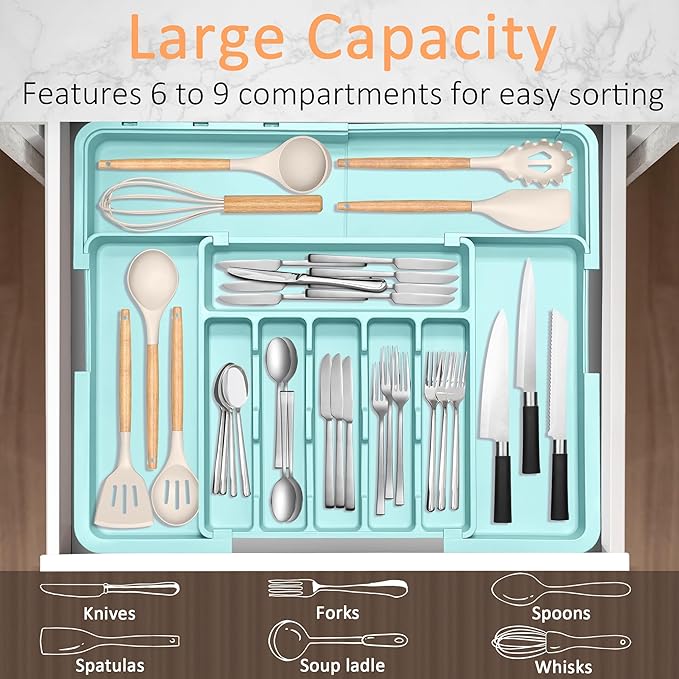Silverware Organizer Expandable Kitchen Utensil Drawer Organizer Large BPA Free - Image 3