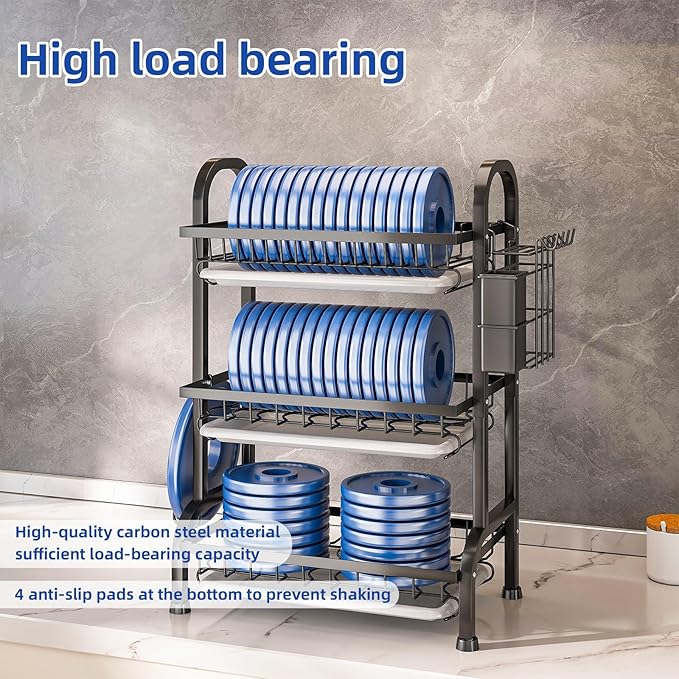 Dish Drying Rack 3 Tier Large Capacity Kitchen Dish Draining Rack Countertop - Image 7