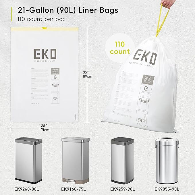 EKO 21 Gallon / 50-90 Liter, Extra-Strong Unscented Garbage Bags, Easy-Dispense - Image 5