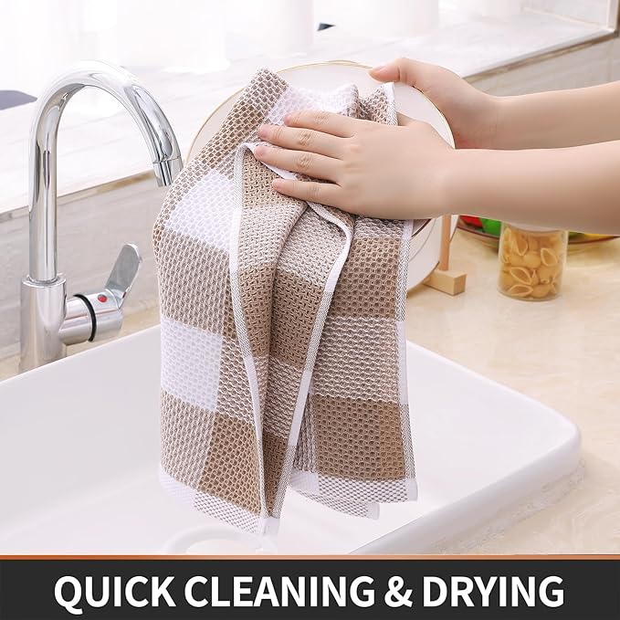 Homaxy 100% Cotton Waffle Weave Check Plaid Kitchen Towels, 13 x 28 Inches - Image 3