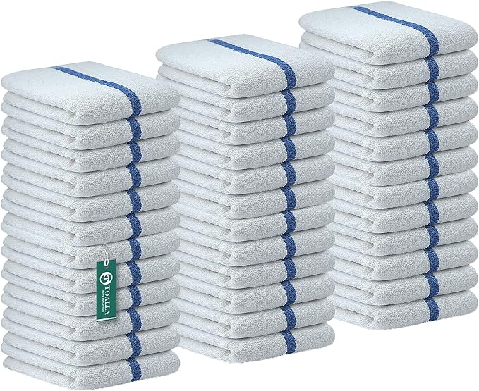 Bar Mop Blue Stripe 6 lbs 16x19 Pack of 36, 100% Cotton Double Stitched Route by TOALLA