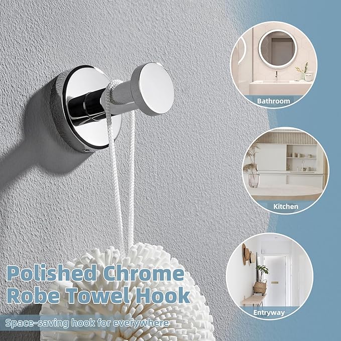 APLusee Bathroom Towel Hook Polished Chrome, SUS 304 Stainless Steel Robe Coat - Image 9