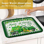 Shamrock Gnome Truck Dish Drying Mat Lucky Clover Dish Drainer Mat 16x18 inch - Image 7