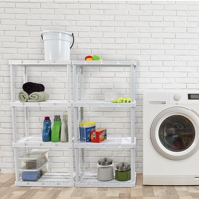 Gracious Living 2 Pack Light Duty Storage Shelves, Knect-A-Shelf 4-Shelf Ventilated Shelving Rack Organizer for Home, Garage, Basement & Laundry, White - Image 5