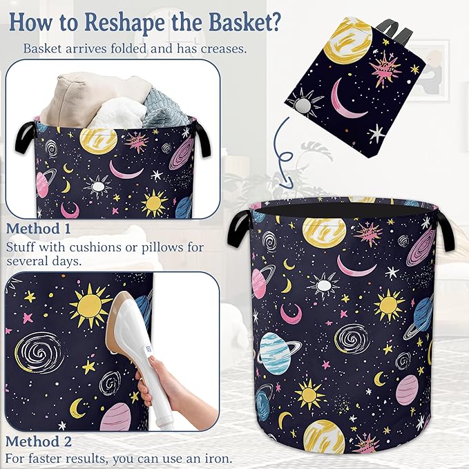 Planet Moon Universe Galaxy Laundry Basket, Foldable Waterproof Oxford Cloth - Image 6