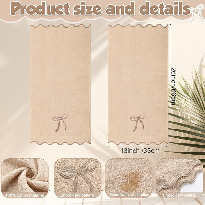 2 Pcs Brown Scalloped Hand Towels - Image 2