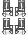 Oversized Outdoor Rocking Chairs Set of 4, High Back Porch Rocker Chair, HDPE All Weather Resistant Rocking Chairs for Patio, 380lbs Weight Capacity, Dark Grey by Suunyn