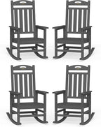 Oversized Outdoor Rocking Chairs Set of 4, High Back Porch Rocker Chair, HDPE All Weather Resistant Rocking Chairs for Patio, 380lbs Weight Capacity, Dark Grey by Suunyn