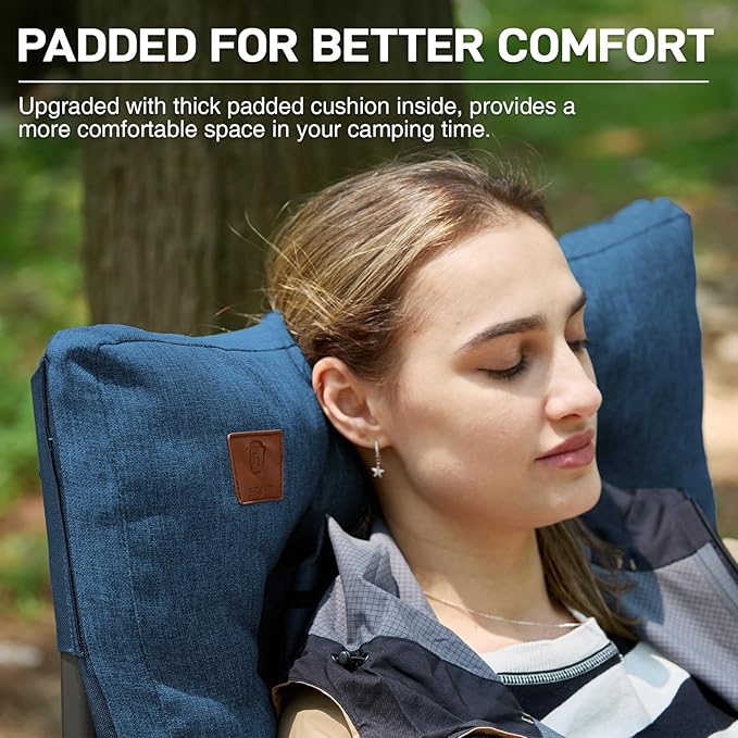 EVER ADVANCED Padded Oversized Folding Camping Chair for Adults, Heavy Duty Lawn Chair with Side Pockets, Portable Collapsible Quad Chair for Outside, Support Up to 500lbs, Blue - Image 2