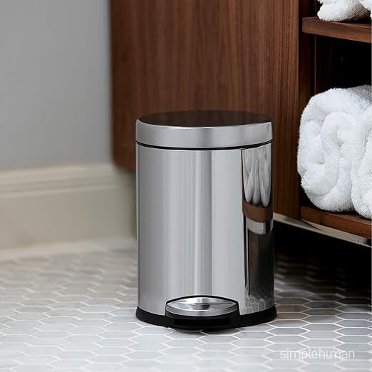 simplehuman 4.5 Liter / 1.2 Gallon Round Bathroom Step Trash Can, Polished - Image 3