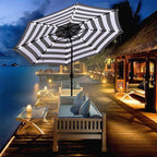 Blissun 9 ft Solar Umbrella 32 LED Lighted Patio Umbrella Table Market Umbrella with Tilt and Crank Outdoor Umbrella for Garden, Deck, Backyard, Pool and Beach (Black and White) - Image 6