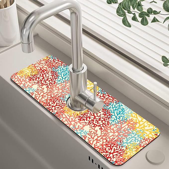 Colorful Sea Corals Dish Drying Mat by Unknown