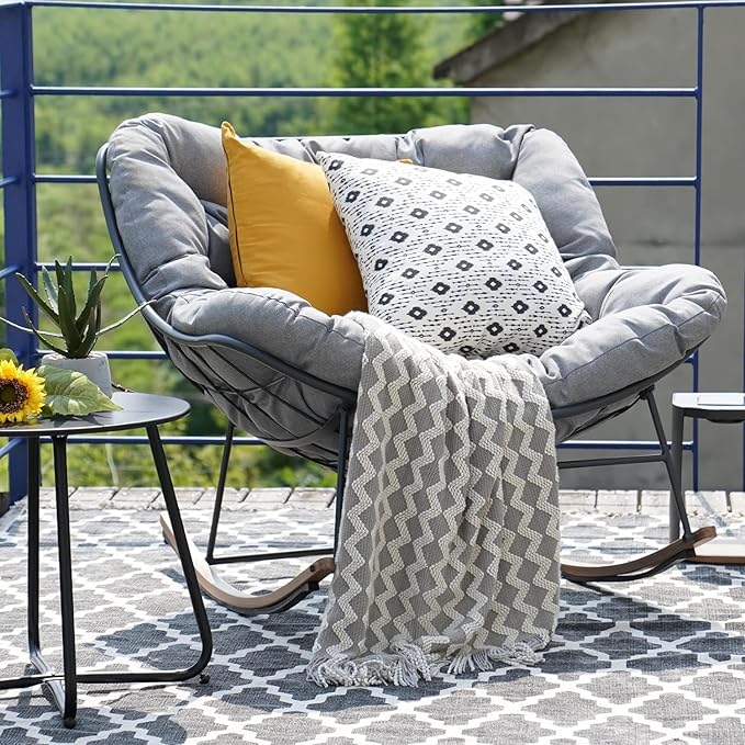 Grand patio Outdoor Rocking Chair, E-Coated Modern Cozy Lounge Rocker Chair with Cushion for Balcony Porch Patio, Gray - Image 5