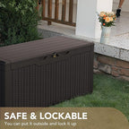 Devoko 100 Gallon Waterproof Large Resin Deck Box Indoor Outdoor Lockable Storage Container for Patio Furniture Cushions Garden Tools (100 Gallon, Dark Brown) - Image 5