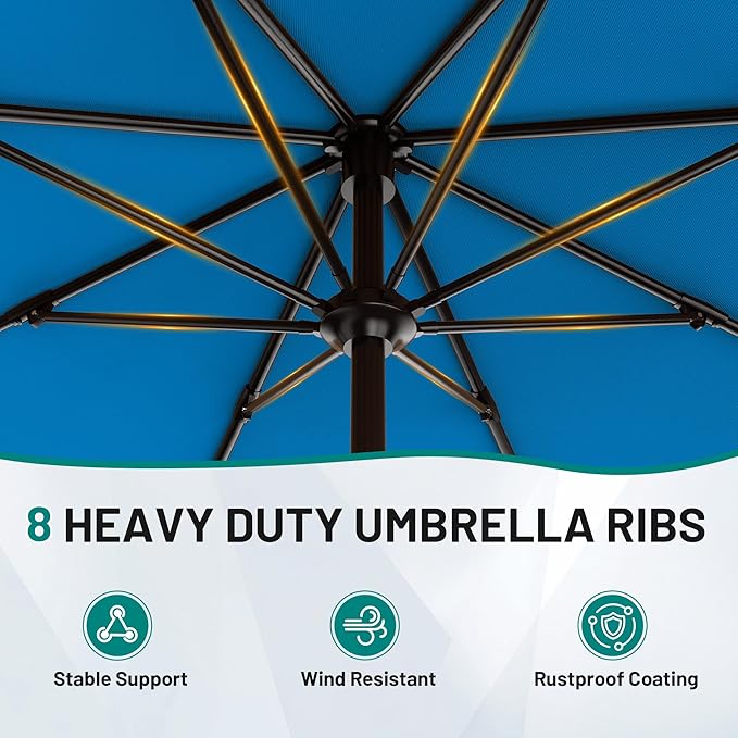 AreShark 9 FT Patio Umbrella for Outdoor, Outdoor Table Umbrella with Push Button Tilt and Crank, Outdoor Patio Umbrellas with 8 Sturdy Ribs for Market, Garden, Pool (Royal Blue) - Image 3