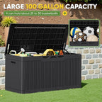 Greesum Outdoor Storage Box 100 Gallon Storage Bin with Lid for Patio Furniture, Garden Tools, Pool Supplies, Lockable, Waterproof and UV Resistant, Black - Image 4