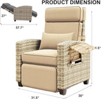 Garvee Outdoor Recliner Chair, 145° Adjustable Backrest & Footrest Lounge Chair with Removable Cushion and Flip-Up Side Table, All-Weather PE Wicker & Steel Frame for Poolside, Deck, Balcony, Khaki - Image 3