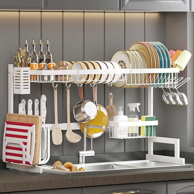 PUSDON Over Sink Dish Drying Rack Stainless Steel, Adjustable Large Dish Drainer by PUSDON