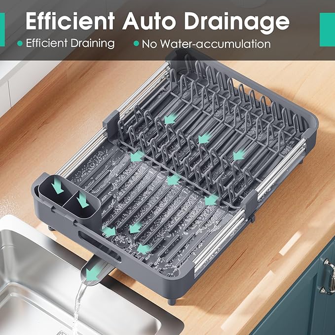 TOOLF Dish Drying Rack with Drainboard, Extendable Dish Rack - Image 6