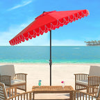 SAFAVIEH 9ft Outdoor Patio Umbrella, Round, Valance, Red & White Trim, Auto Crank Tilt, UV Resistant for Deck, Backyard, Poolside (PAT8006D) - Image 2