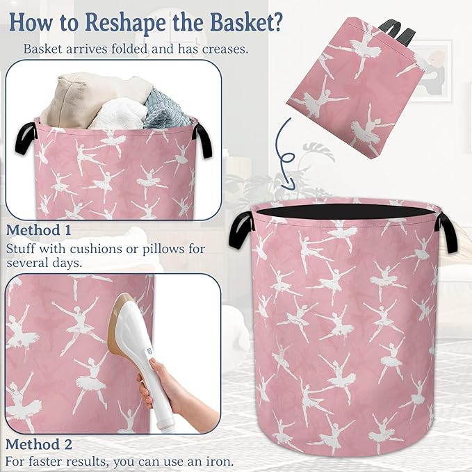 Cute Ballet Dancer Laundry Basket, Foldable Oxford Cloth Pink Laundry Hamper - Image 6