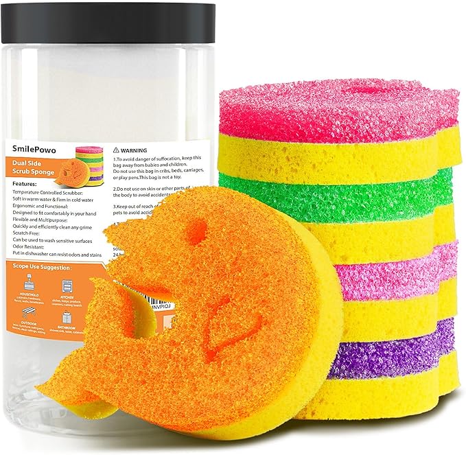 5 Pack Scrub Sponge, Dual-Sided Temperature Kitchen Sponge by SmilePowo