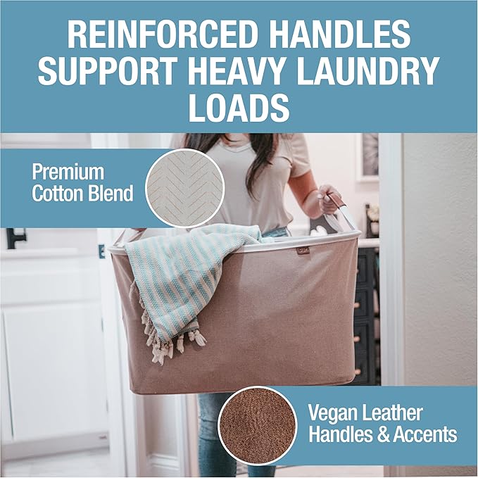 CleverMade Collapsible Laundry Basket LUXE 2 Pack – 60 L Foldable Cotton Blend - Image 4