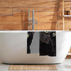 Cute Black Cat Hand Towel for Bathroom Set of 2, Cat on Black White Stripes - Image 7